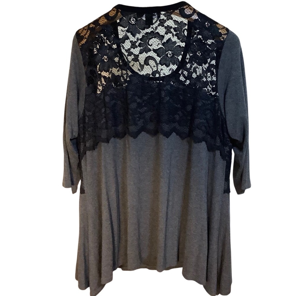 Karen Kane Women's 2X Gray Lace Top 3/4 Sleeve A-Line Tunic Blouse Whimsygoth - Picture 2 of 10